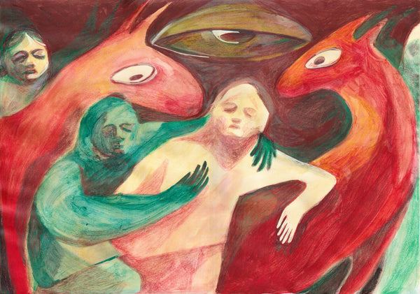 An audience of red horses (Framed)