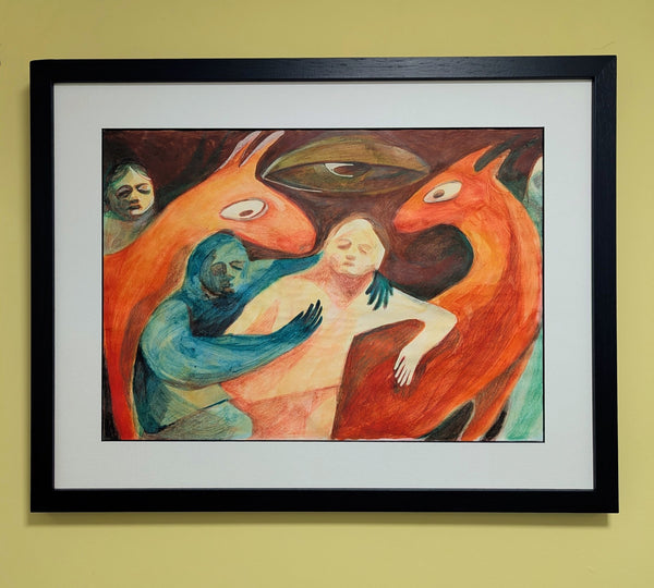 An audience of red horses (Framed)