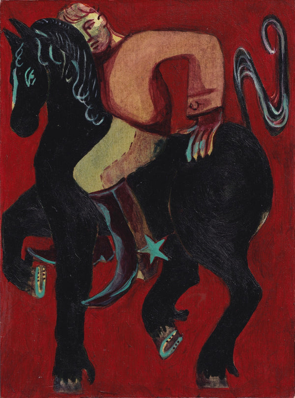 Black horse against a red sky
