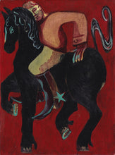 Load image into Gallery viewer, Black horse against a red sky