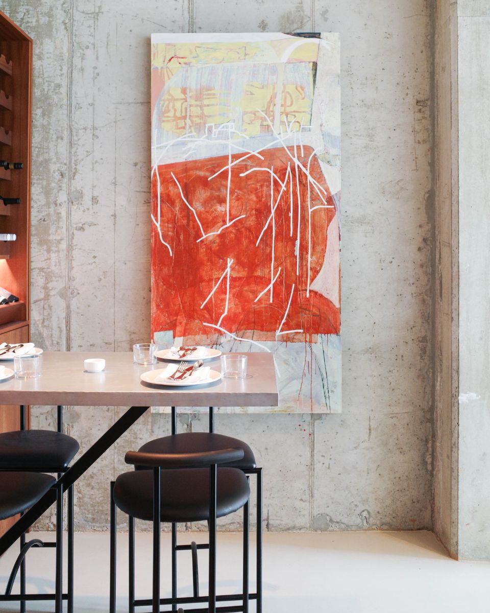 Claire Shakespeare gestural abstract artwork in situ at Canal for the Layered Exhibition at Partnership Editions.