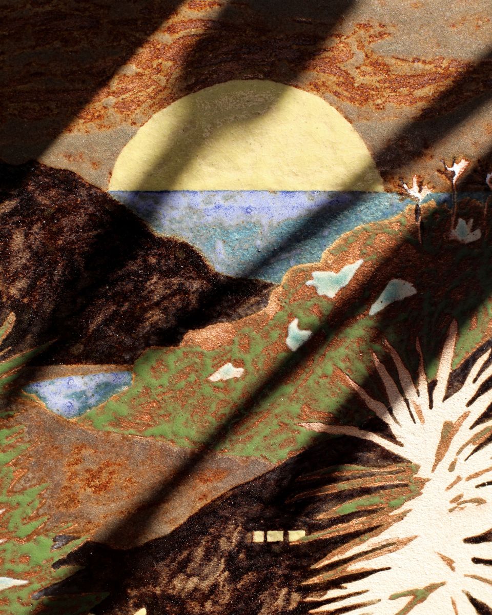 Daniel Dzonu-Clarke close-up of abstract landscape artwork for the May Drop 2025 at Partnership Editions.