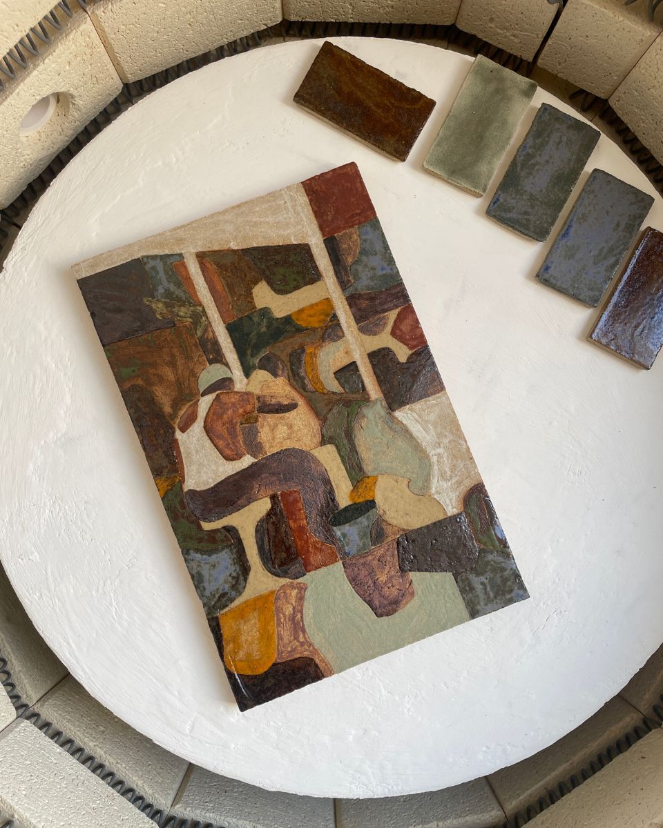 Daniel Dzonu Clarke glazed ceramic tile artwork inside a pottery kiln for the September 2026 drop at Partnership Editions.