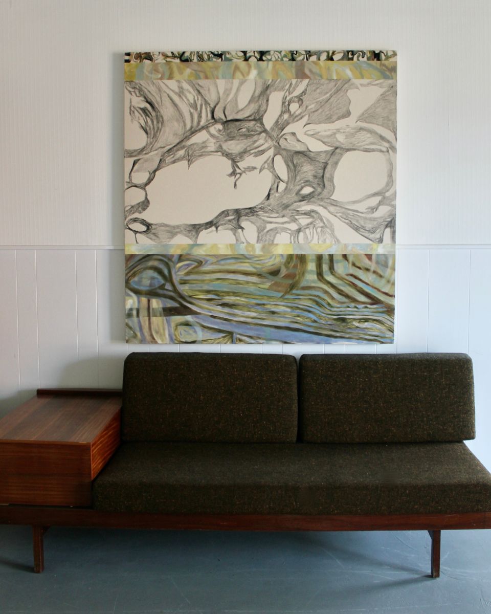 Elena Barber vibrant gestural painting in situ for the May Drop 2025 at Partnership Editions.