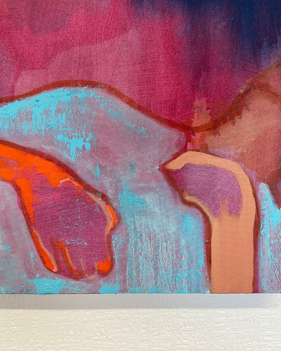 Close-up detail of a contemporary oil painting by George Marrington, showcasing textured brushwork for Partnership Editions.