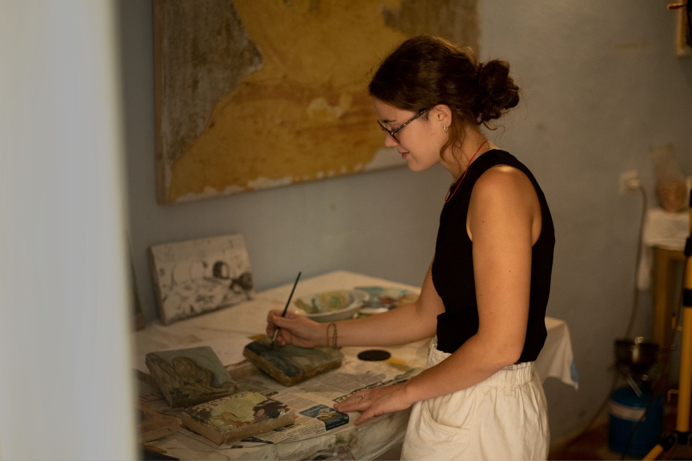 Main banner for Grace Crabtree, artist creating artwork rooted in landscape, water, and deep time for Partnership Editions.