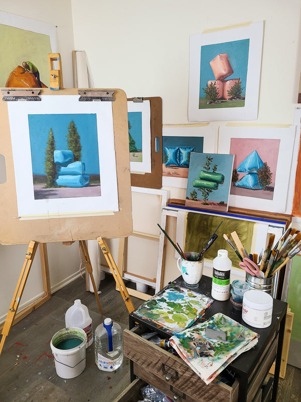 Garden of Forms - Stacked Green Pyramids (Framed)