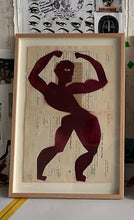 Load image into Gallery viewer, Man exercising, drawing on vintage French school report 1912 (Framed)