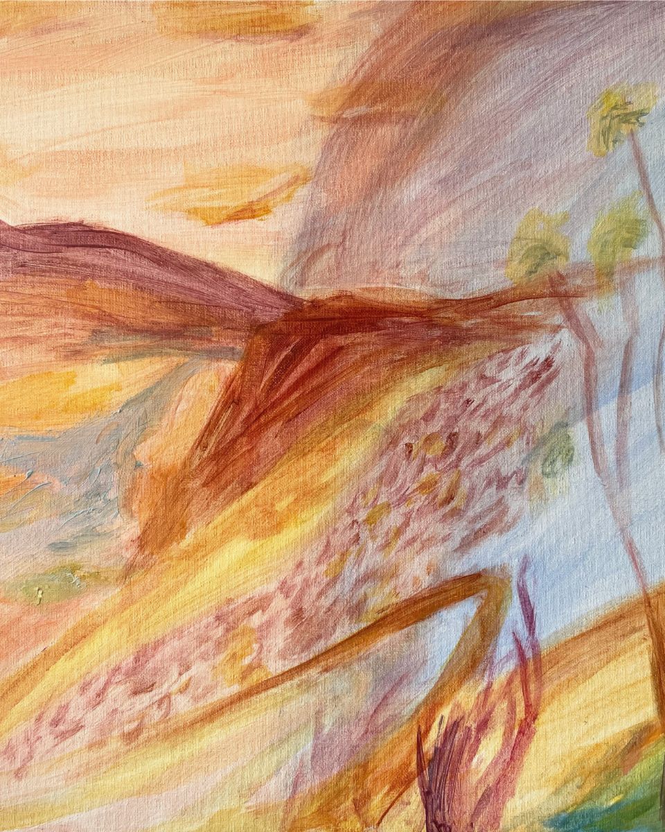 Isabel Garfield close-up of an atmospheric watercolour landscape for the In Praise of Home Exhibition at Partnership Editions.