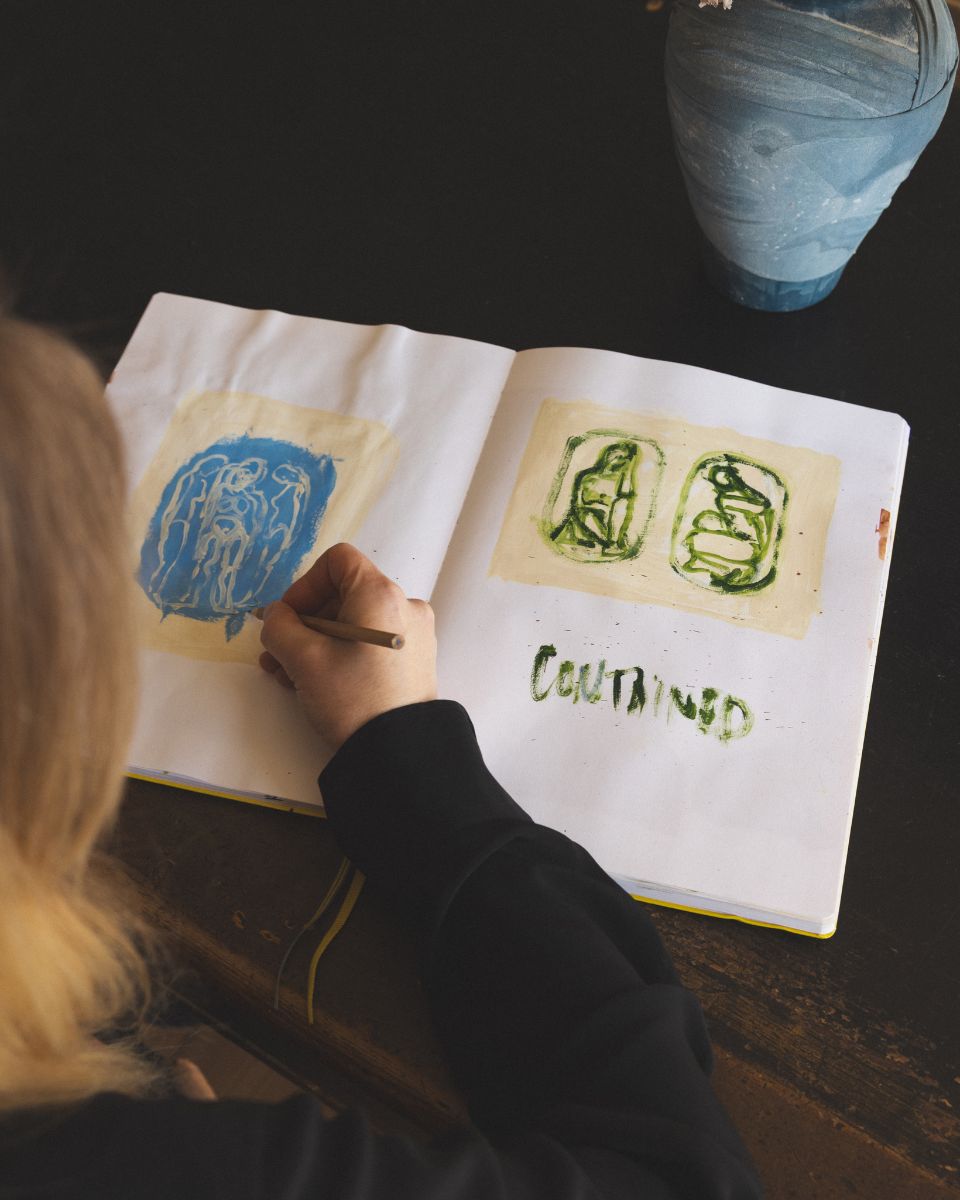 Josefin Tolstoy sketching shot for her Solo Online Exhibition ‘Collected Life’ at Partnership Editions.