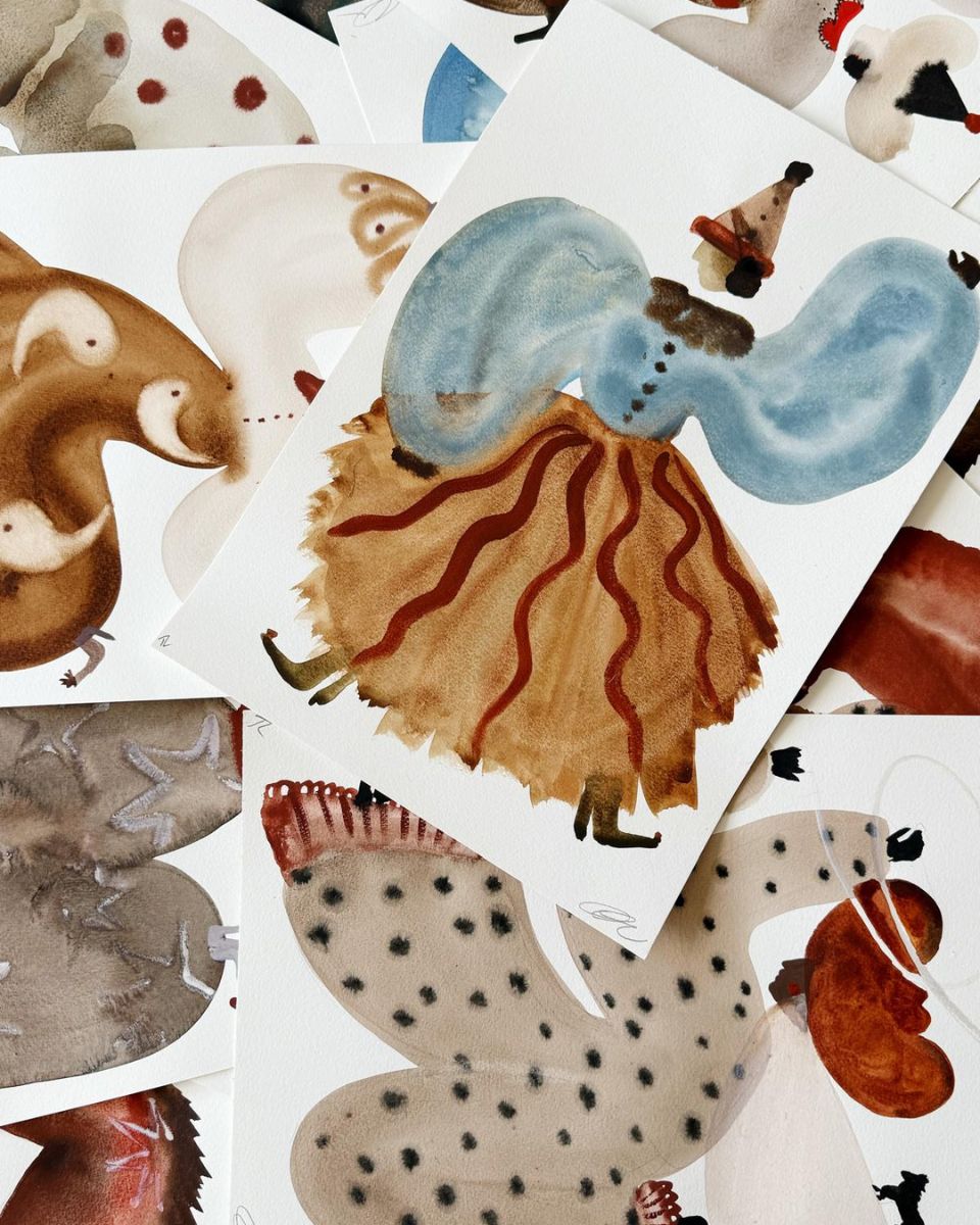 Kara Marshall studio watercolour artworks close-up details showing cowboy motifs for the September Drop 2025 at Partnership Editions.