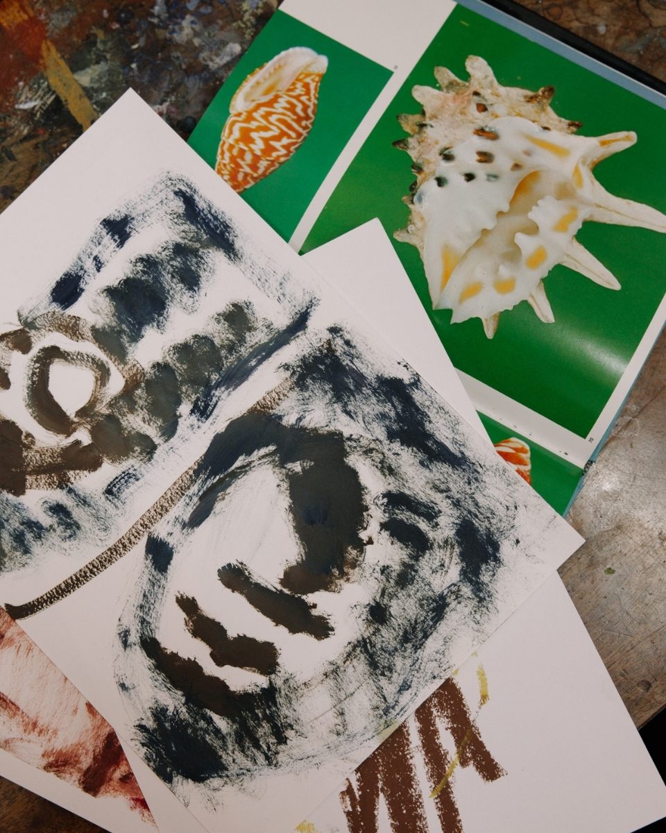 Visual reference pictures and close-up photographs of shell patterns in Katarina Lalic’s studio.