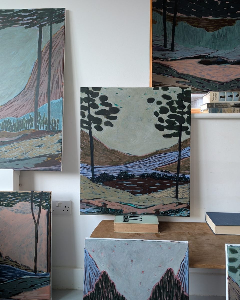 Sneak peek of Kulbir Bhandal’s studio, featuring snippets of minimalist abstract paintings and architectural studies.