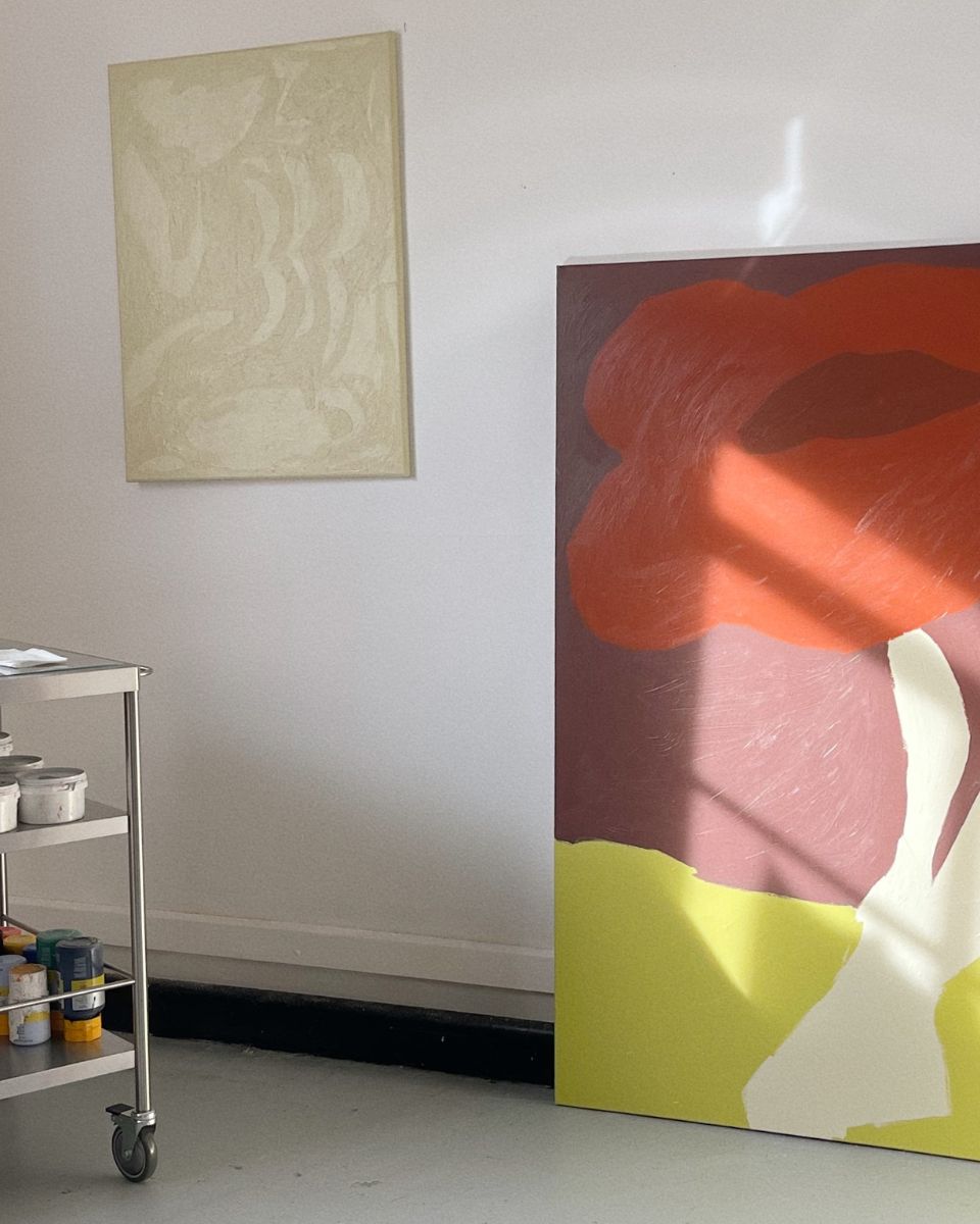 Laurie Maun unframed floral motif painting in her studio for the May Drop 2025 at Partnership Editions.