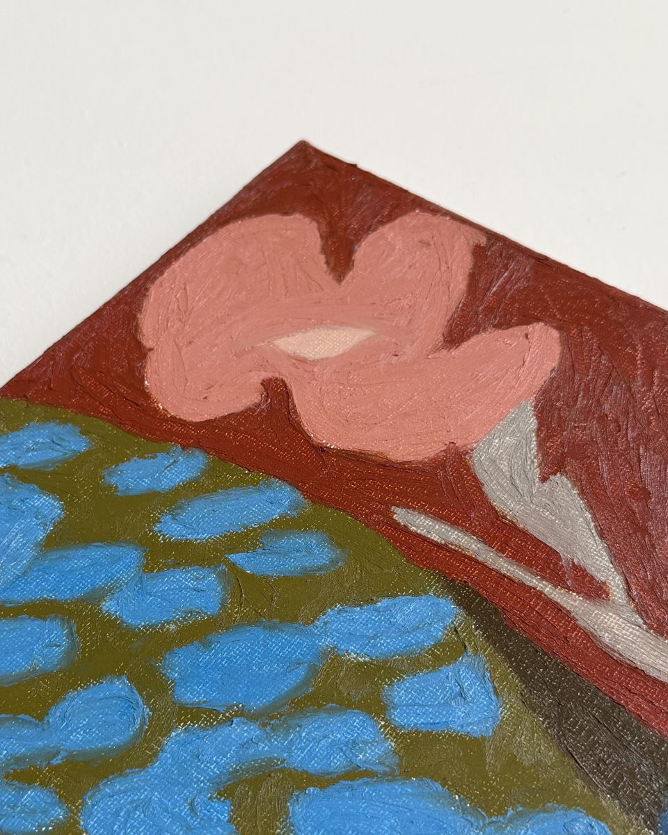 Laurie Maun texture detail shot of oil paint on canvas featuring pink floral shapes for the September 2026 drop at Partnership Editions.