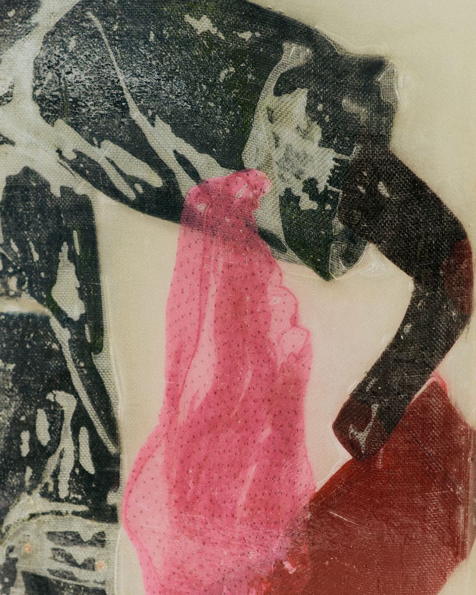Close-up detail of the mixed-media sculpture titled Your Own Walls Did This by artist Mae Nicolaou.