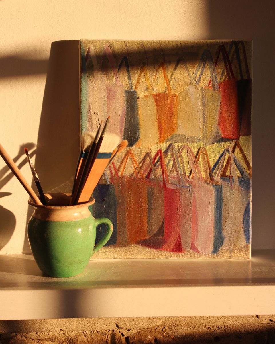 Mandy Hudson contemporary still life painting featuring atmospheric lighting for the Mandy Hudson and Tabby Booth Artist Drop at Partnership Editions.
