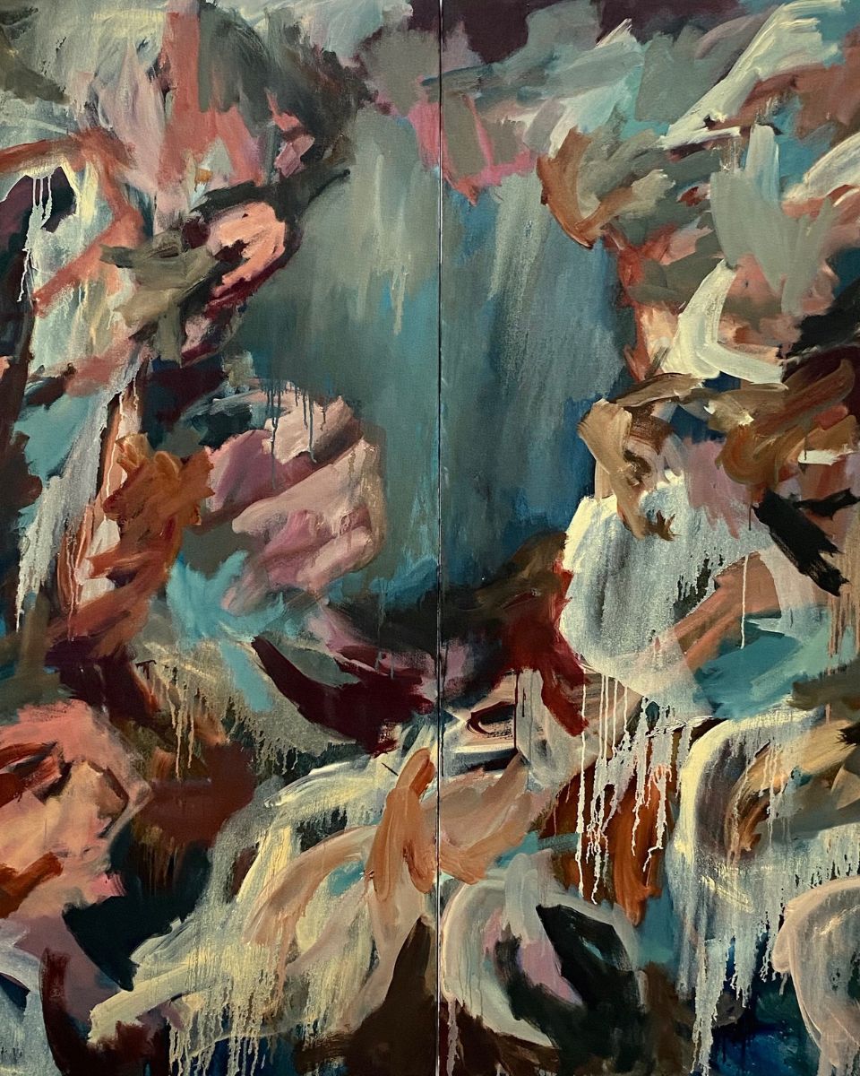 Mary West close-up of a gestural abstract painting for the Beauty & Terror Online Exhibition at Partnership Editions.