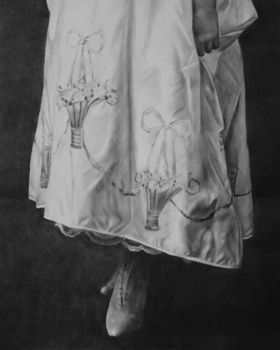 “Miss Leever 1916,” an ethereal pan pastel on paper figure drawing by artist Jo Dumpleton.