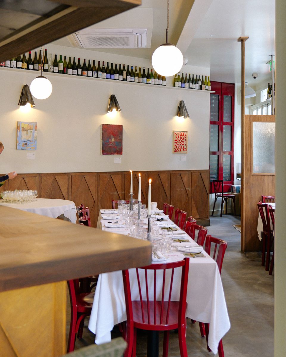 Bistro Freddie’s Shoreditch interior featuring Partnership Editions consigned artists for the Open Call Winners Collection 2024.