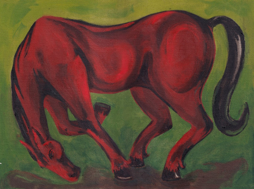 Red horse cantering