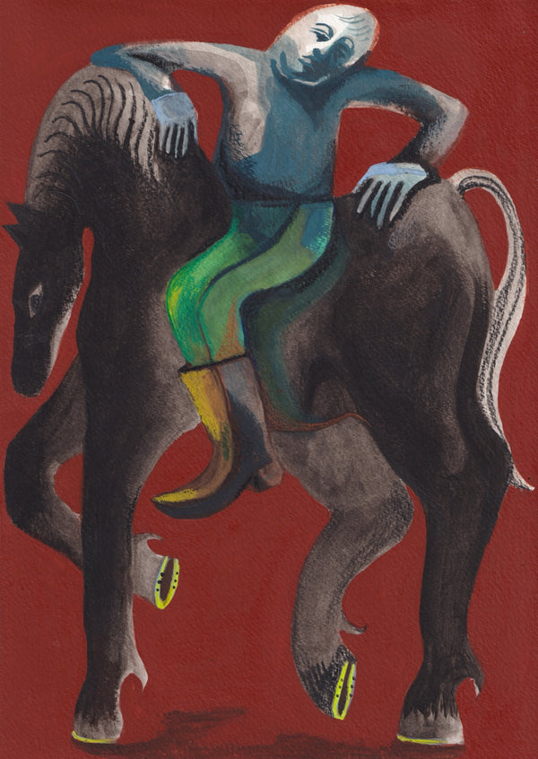 Rider in blue and red