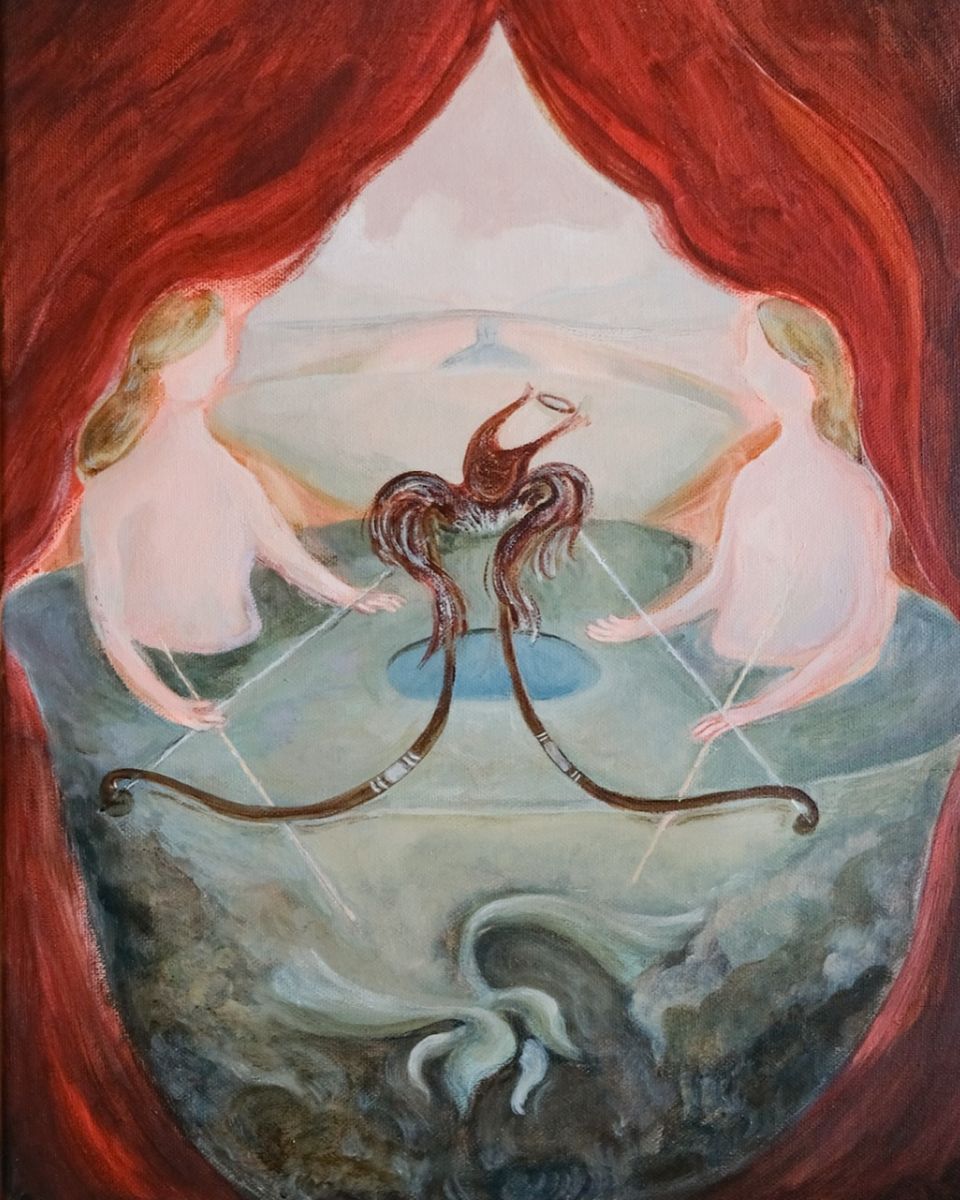 Shaoyu Chen close-up of a mystical figurative oil painting for the September Drop 2024 at Partnership Editions.