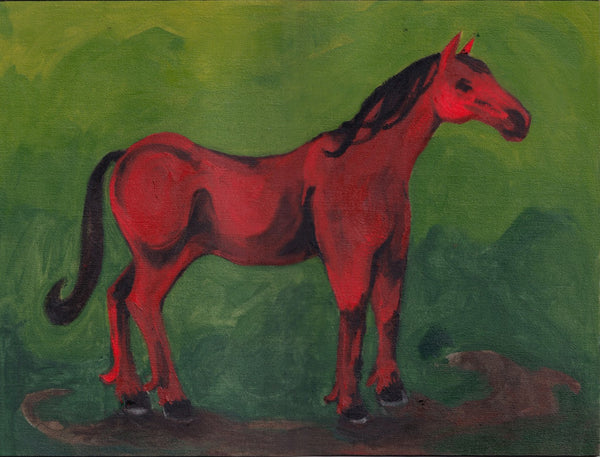 The red horse poses