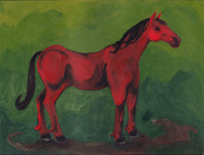 The red horse poses