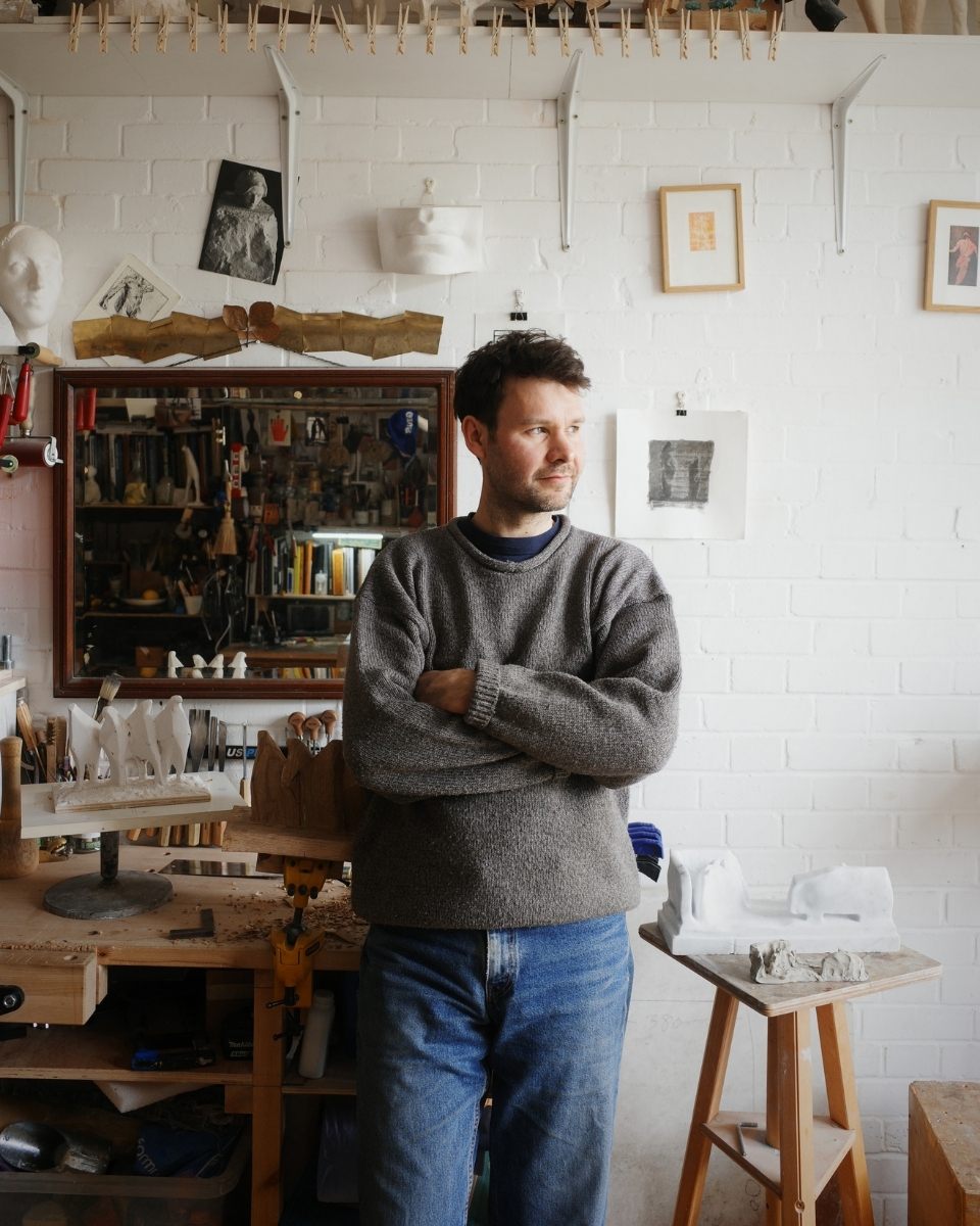 Portrait of sculptor Thomas Merrett in his studio for Partnership Editions.