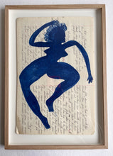 Load image into Gallery viewer, One blue figure on a 1909 French school notebook (Framed)