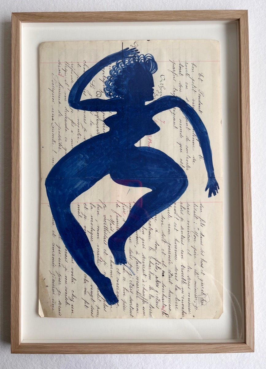 One blue figure on a 1909 French school notebook (Framed)