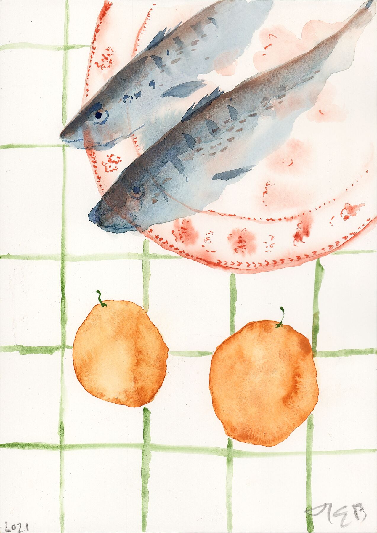 Mackerel On Red Plate Print | Julianna Byrne | Limited Edition Giclee Print | Partnership Editions