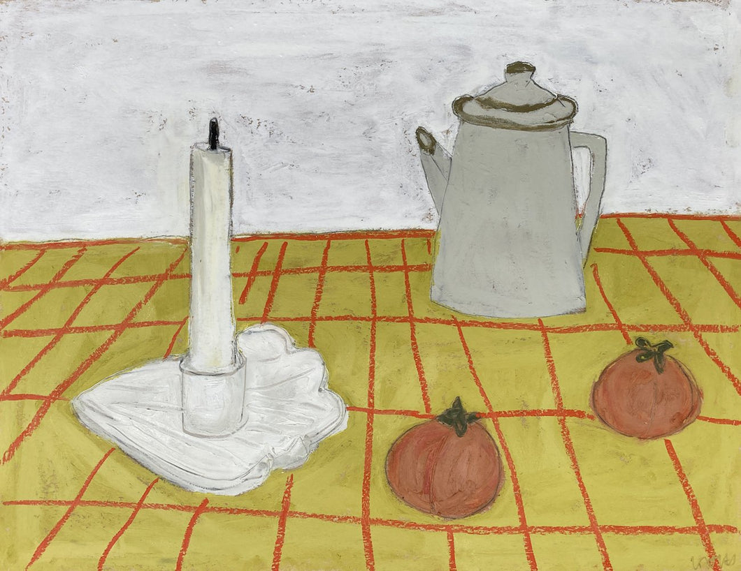 Candlestick, tomatoes, enamel jug | Lottie Hampson | Original Artwork | Partnership Editions