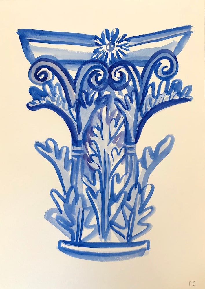 Corinthian Column In Blue | Frances Costelloe | Original Artwork | Partnership Editions