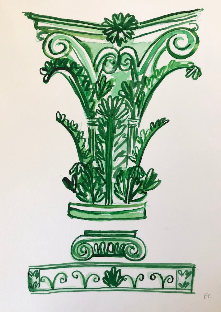 Corinthian Column in Green | Frances Costelloe | Original Artwork | Partnership Editions