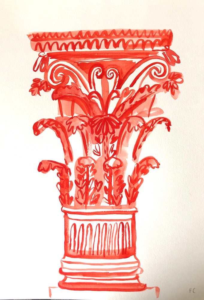 Corinthian Column In Red | Frances Costelloe | Original Artwork | Partnership Editions