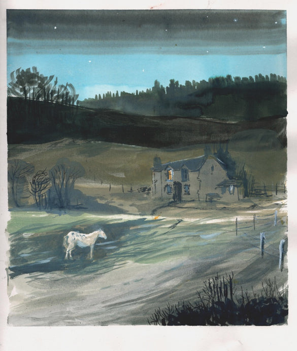 Dusk falls over the paddock, Hafod Estate | Josephine Birch | Original Art | Partnership Editions