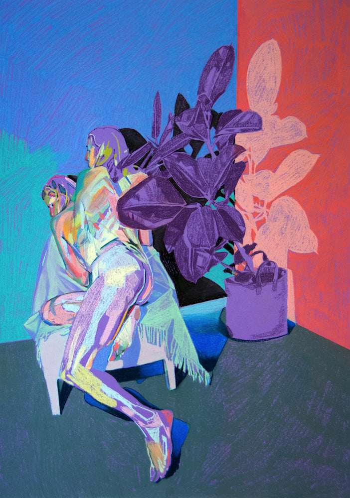 Double Nude on Purple with Purple Plant | Hester Finch | Original Artwork | Partnership Editions