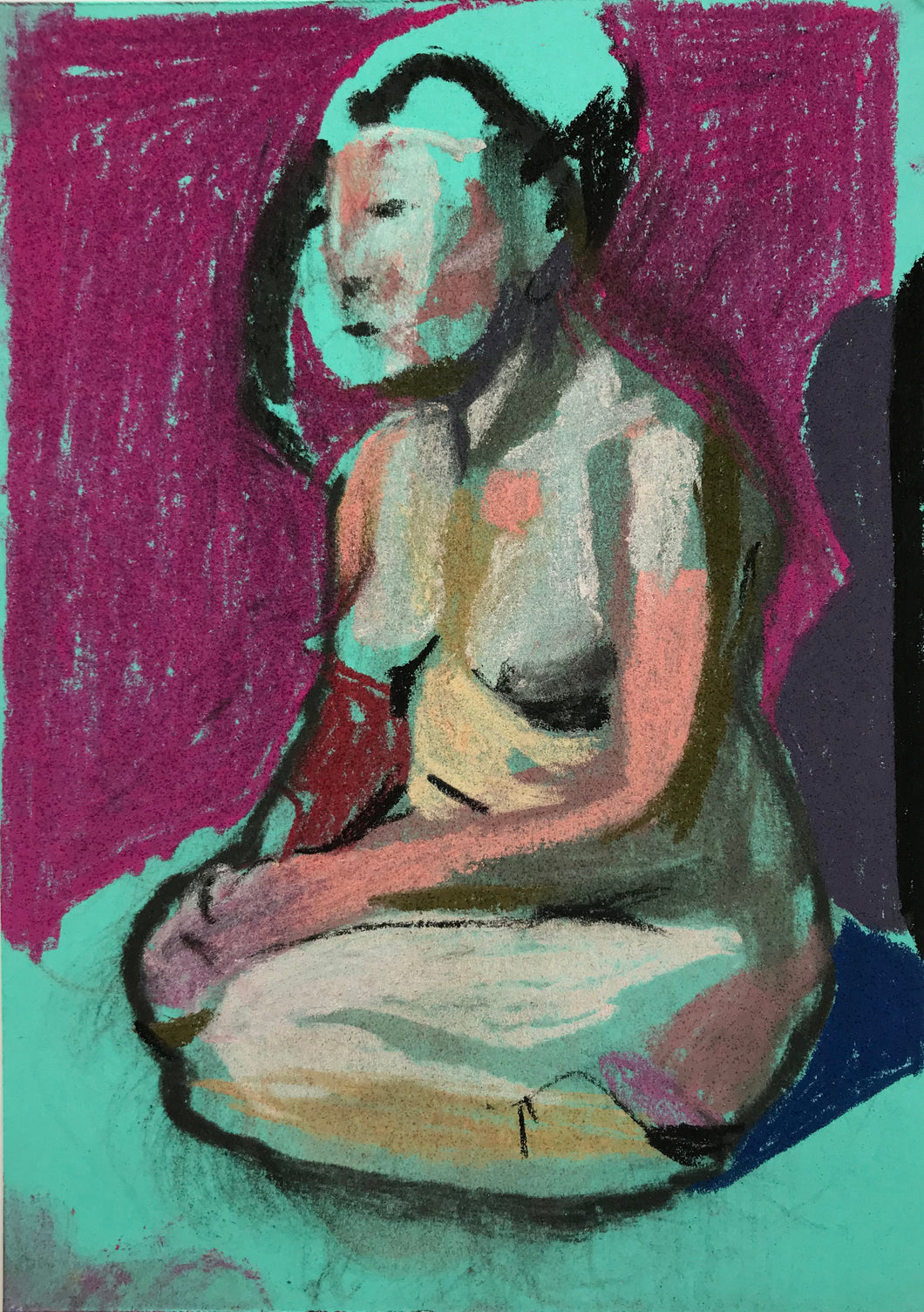 Nude on Turquoise with Pink Wall