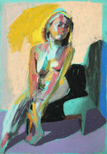 Load image into Gallery viewer, Nude on Turquoise with Purple Shadow