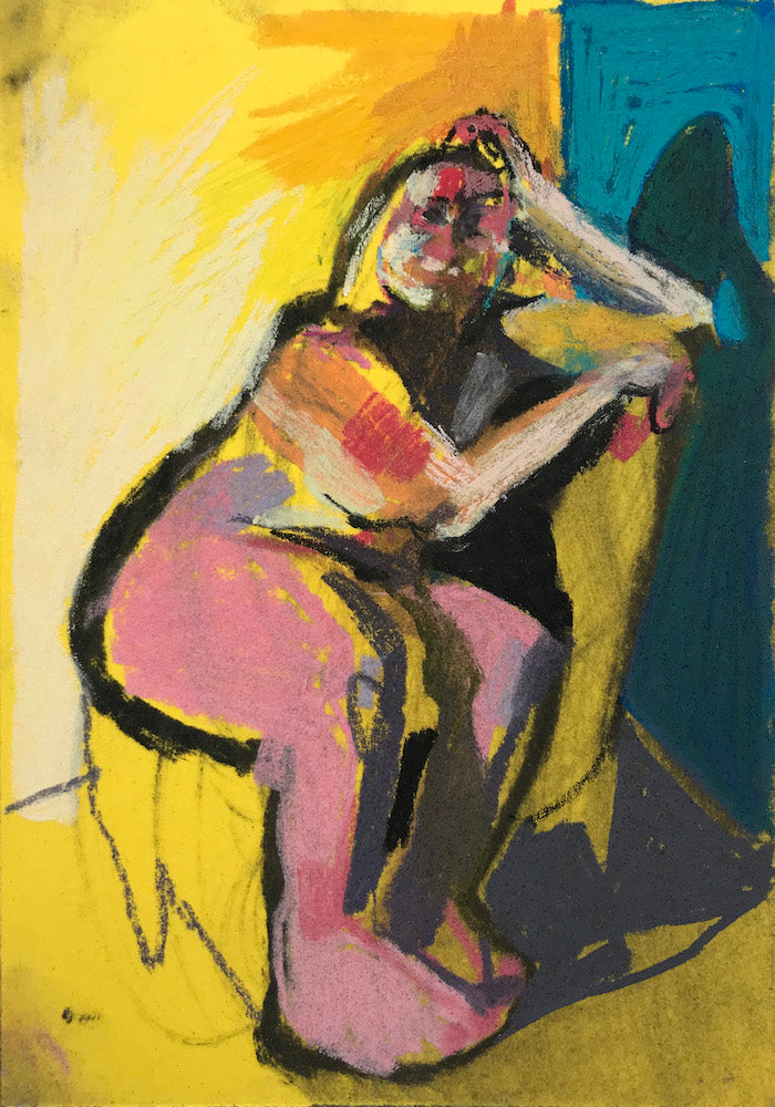 Nude on Yellow with Blue Wall