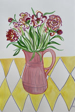 Load image into Gallery viewer, Frilly peonies in bamboo jug | Frances Costelloe | Original Artwork | Partnership Editions