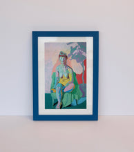 Load image into Gallery viewer, Nude on Blue with Pink Shadow and Turquoise Ground Print