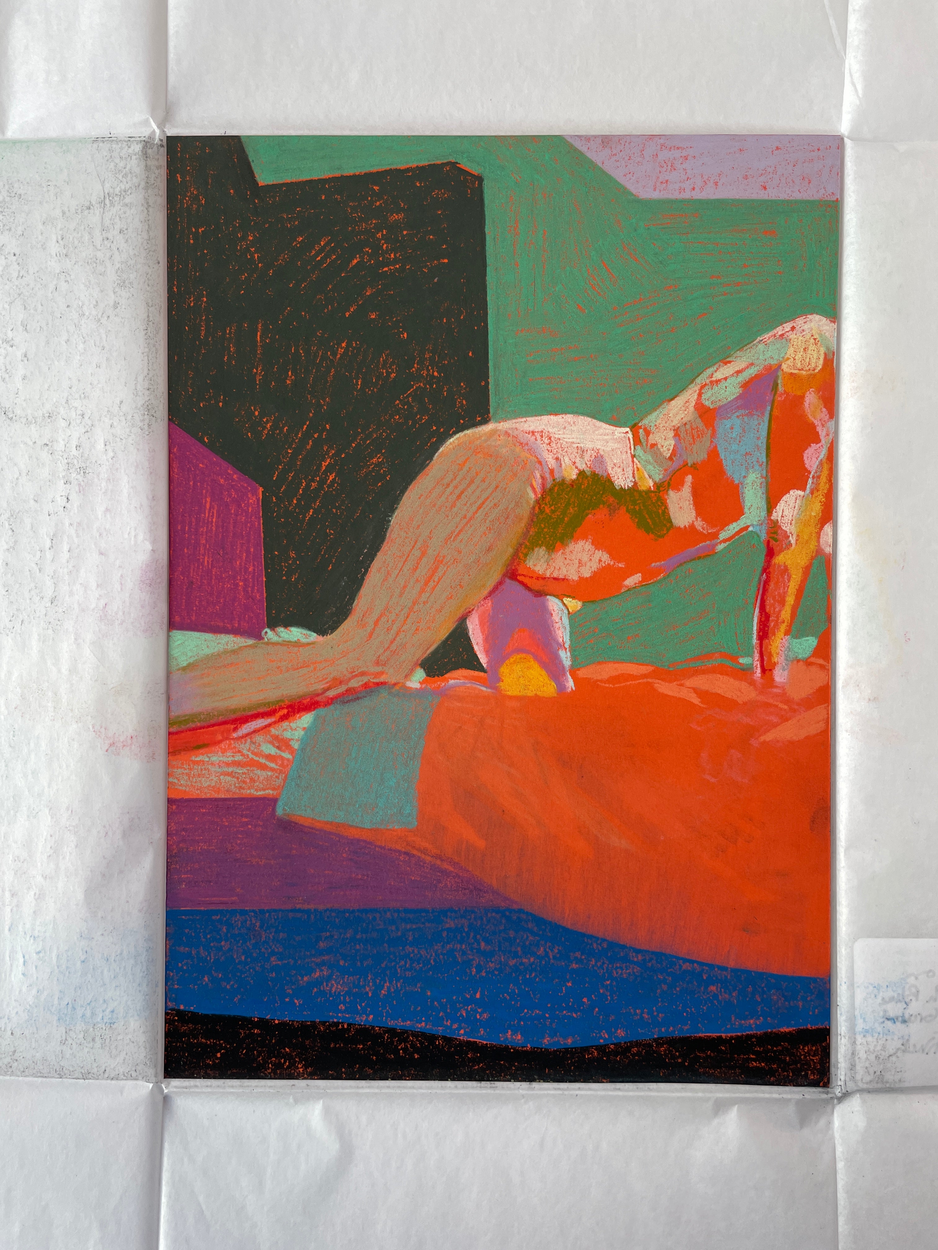 Bed Nude on Orange with Blue and Black Ground