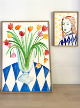 Load image into Gallery viewer, Marylebone Tulips On Blue Table Cloth Print