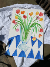 Load image into Gallery viewer, Marylebone Tulips On Blue Table Cloth Print
