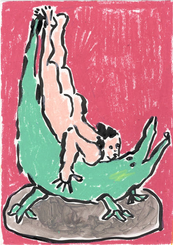 Crocodile Pose | Oil pastel and Indian Ink | Partnership Editions