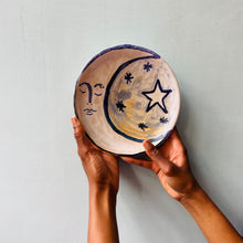 Load image into Gallery viewer, Hand-painted by Frances Costelloe, original ceramic with astrological motifs.