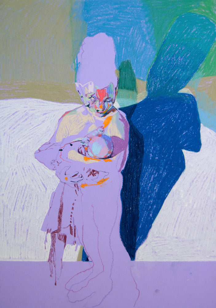 Multi Face Mother and Child on Purple with Blue Shadow | Hester Finch | Original Artwork | Partnership Editions